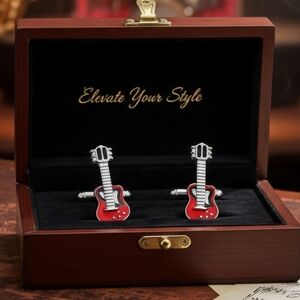Red Guitar Cufflinks - Musical Cuff Links